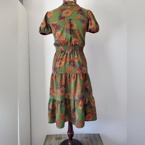 Monteau autumn  green flowered dress size xs - Picture 4 of 11